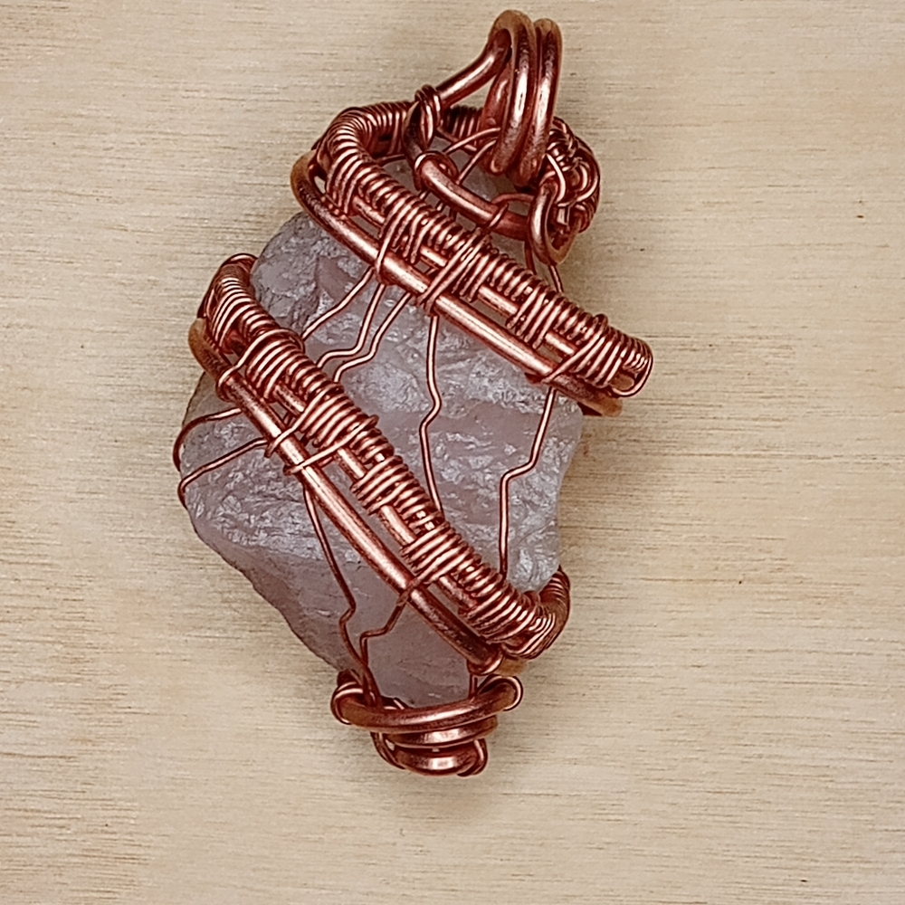 Rose Quartz Stone / Pure Copper Pendant
